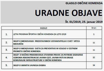 URADNE OBJAVE GLASILA OBČINE KOMENDA 01/2019 URADNE OBJAVE GLASILA OBČINE KOMENDA 01/2019