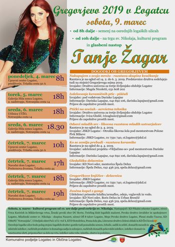 Gregorjevo 2019 v Logatcu - sobotni sejem, kulturni program in glasbeni nastop Tanje Žagar