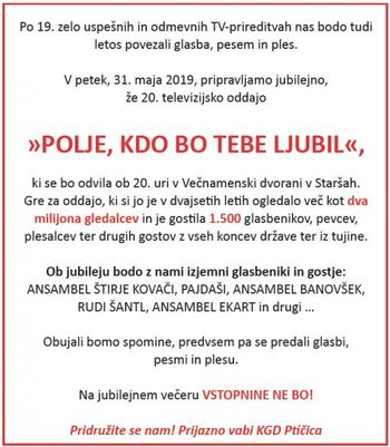 POLJE, KDO BO TEBE LJUBIL - 31. MAJ 2019
