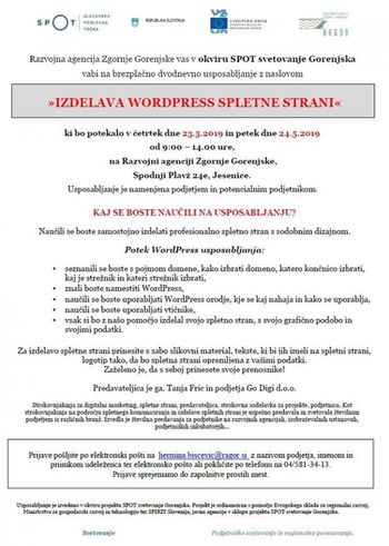Brezplačno dvodnevno usposablanje >>Izdelava WordPress spletne strani
