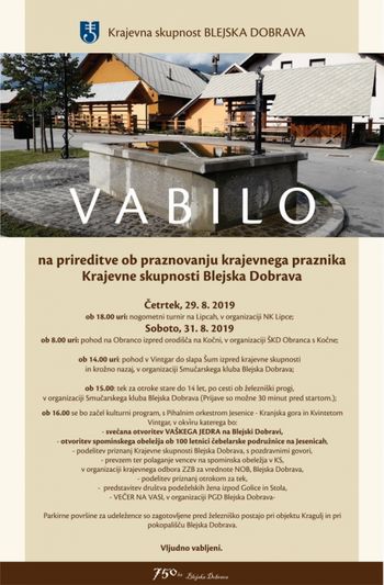 Prireditve ob praznovanju krajevnega praznika Krajevne skupnosti Blejska Dobrava