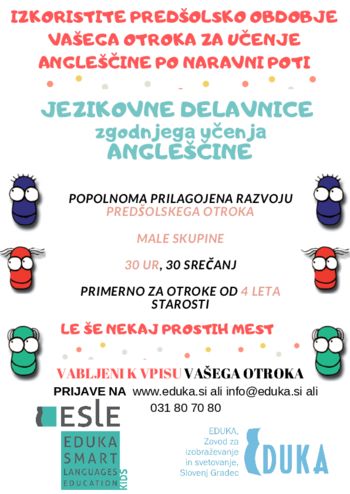 Vabljeni k vpisu  v jezikovne delavnice zgodnjega učenja angleščine