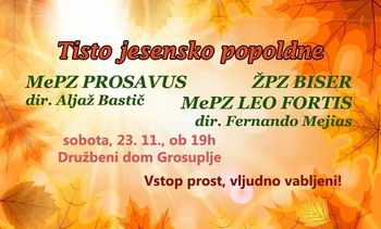 Tisto jesensko popoldne - koncert ŽPZ Biser, MePZ Prosavus in MePZ Leo fortis Trebnje Tisto jesensko popoldne - koncert ŽPZ Biser, MePZ Prosavus in MePZ Leo fortis Trebnje