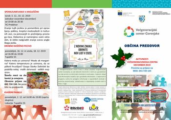 Decembrske dejavnosti Večgeneracijskega centra Gorenjske v Preddvoru Decembrske dejavnosti Večgeneracijskega centra Gorenjske v Preddvoru