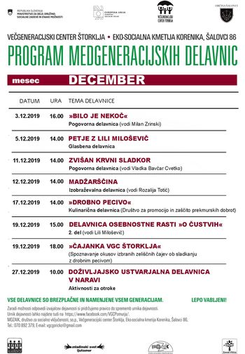 VGC Štorklja - prireditve v mesecu decembru