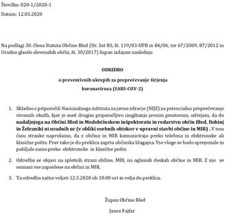 Koronavirus - zaprta občina in redarstvo