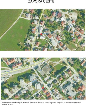 Delna zapora ulice Mandrge in Poštni vrt