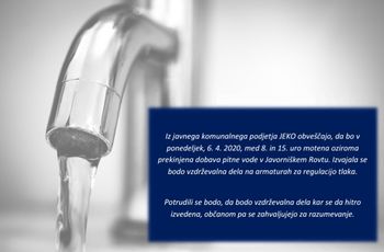 Obvestilo o moteni oziroma prekinjeni dobavi s pitno vodo