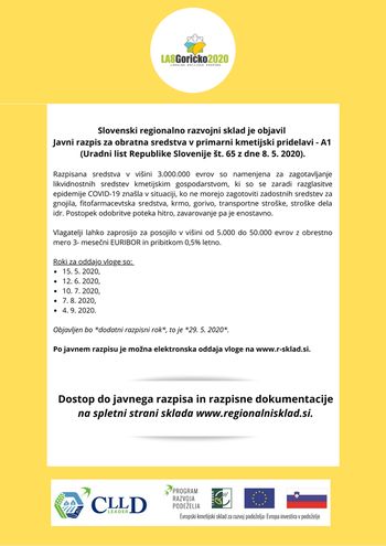 Javni razpis za obratna sredstva v primarni kmetijski pridelavi - A1