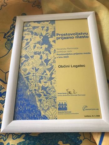 Občini Logatec podeljeno priznanje »Prostovoljstvu prijazno mesto 2020«