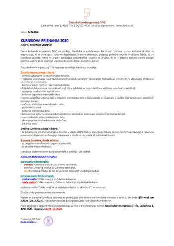 Objavljen je razpis za Kurnikova priznanja 2020
