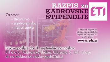 ETI Izlake razpisuje kadrovske štipendije za smeri strojništvo, elektrotehnika in mehatronika