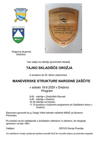 Odkritje spominskih obeležij Tajno skladišče orožja in proslava 