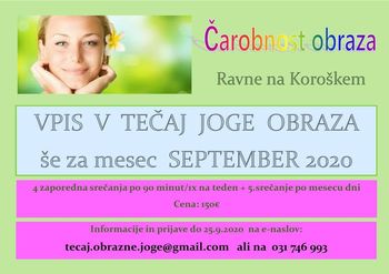 Tečaj JOGE OBRAZA * Ravne na Kor. * vpis do 25.9.2020