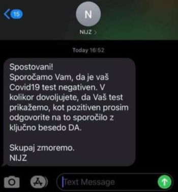 Opozorilo – zloraba imena NIJZ glede obveščanja o opravljenem testu covid-19