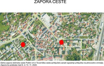 Delna zapora Poštni vrt in Tovarniška cesta