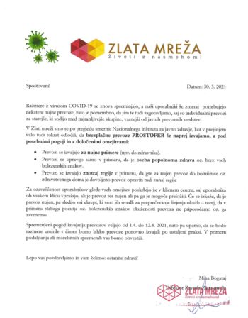 Še naprej se izvajajo prevozi PROSTOFER 