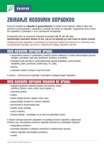 ZBIRANJE KOSOVNIH ODPADKOV ZBIRANJE KOSOVNIH ODPADKOV