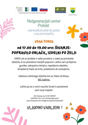 Medgeneracijski center Prebold - brezplačne delavnice šivanja
