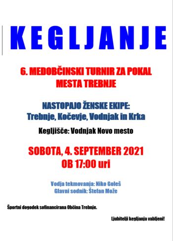 6. Medobčinski kegljaški turnir za pokal mesta Trebnje