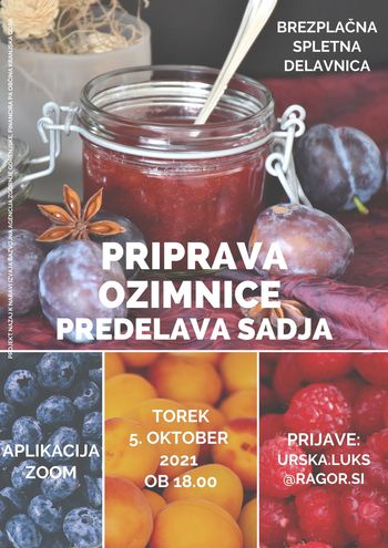 Spletna delavnica PRIPRAVA OZIMNICE – PRIDELKI Z DOMAČEGA VRTA – PREDELAVA SADJE