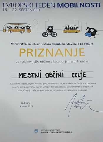 Celje najaktivnejše mesto v Evropskem tednu mobilnosti 2021