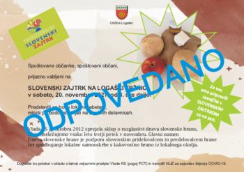 Odpovedan dogodek - Slovenski zajtrk na tržnici v Logatcu Odpovedan dogodek - Slovenski zajtrk na tržnici v Logatcu