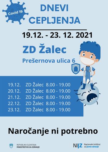 Dnevi cepljenja v ZD Žalec v času od 19. do 23.12.2021.