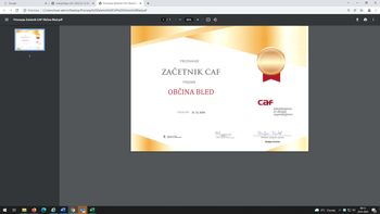 Občina Bled prejemnica priznanja CAF