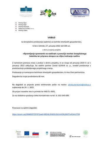 Predavanje za lastnike kmetijskih gospodarstev v okviru izvajanja projekta »Spremljanje sprememb na rastlinah s pomočjo meritev brezpilotnega letalnika ter priprava ukrepov za ciljno tretiranje rastlin«