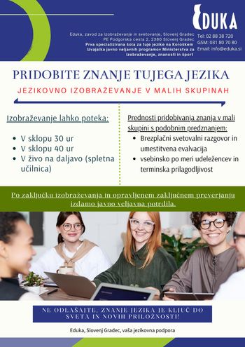 Povabilo k jezikovnemu izobraževanju