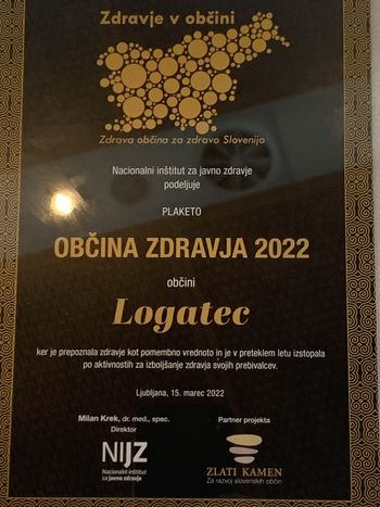 Občina Logatec prejemnica nagrade Občina zdravja 2022