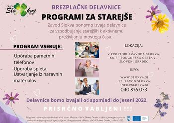 BREZPLAČNE DELAVNICE: PROGRAMI ZA STAREJŠE BREZPLAČNE DELAVNICE: PROGRAMI ZA STAREJŠE