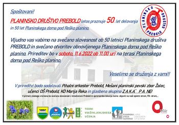 Otvoritev Planinskega doma Pod Reško planino in 50 let Planinskega društva Prebold Otvoritev Planinskega doma Pod Reško planino in 50 let Planinskega društva Prebold