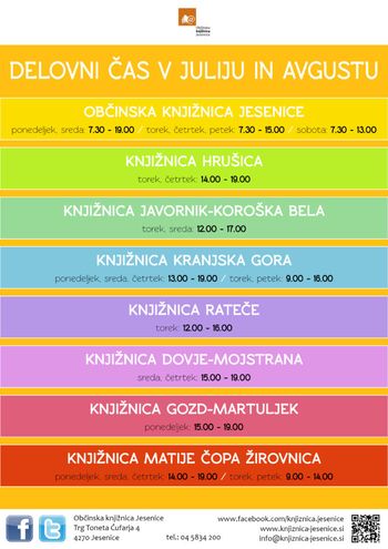Poletni delovni čas Knjižnice Jesenice
