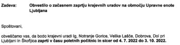 Krajevni urad Ig bo do 3. 10. zaprt