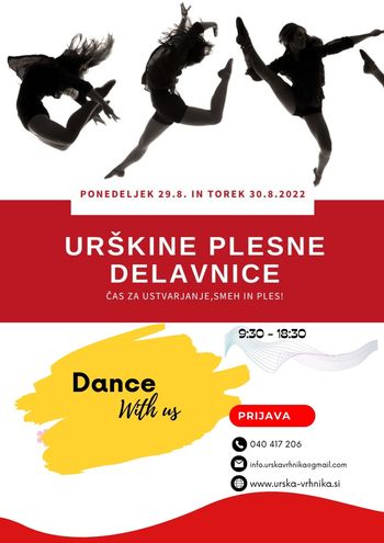 URŠKINE DVODNEVNE PLESNE DELAVNICE 29. - 30.8.2022