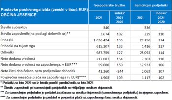 POSLOVANJE POSLOVNIH SUBJEKTOV V OBČINI JESENICE V LETU 2021