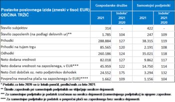 POSLOVANJE POSLOVNIH SUBJEKTOV V OBČINI TRŽIČ V LETU 2021
