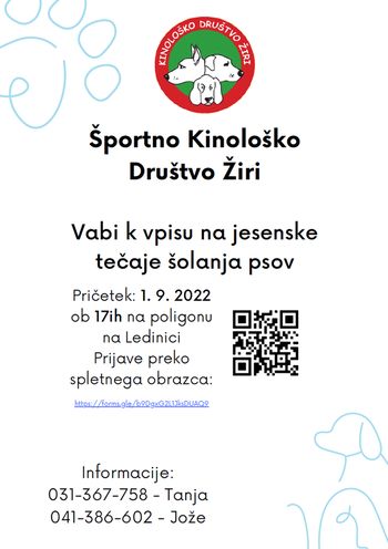 Vpis na jesenski tečaj šolanja psov
