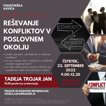 Brezplačna praktična delavnica REŠEVANJE KONFLIKTOV V POSLOVNEM OKOLJU