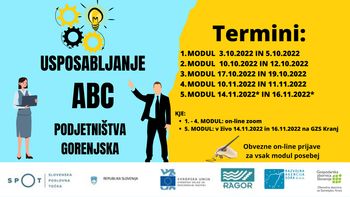 Usposabljanje ABC podjetništva na Gorenjskem Usposabljanje ABC podjetništva na Gorenjskem