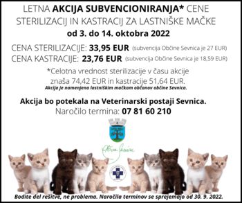 Akcija sterilizacij in kastracij lastniških  muck v občini Sevnica