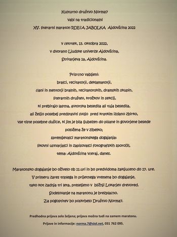 XV. Literarni maraton RDEČA JABOLKA Ajdovščina
