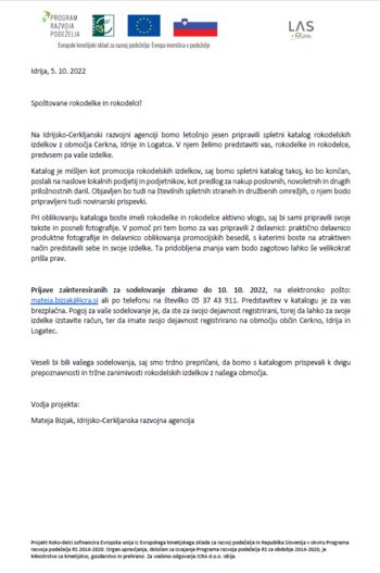 Povabilo rokodelkam in rokodelcem k sodelovanju pri pripravi novega kataloga