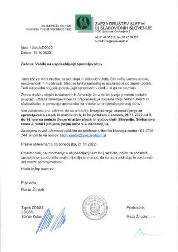 Vabilo na usposabljanje spremljevalcev