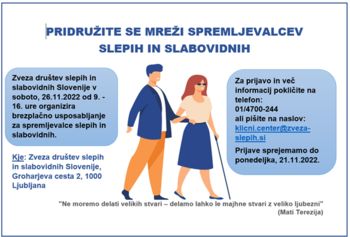 Brezplačno usposabljanje za spremljevalce slepih in slabovidnih