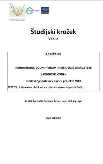 Študijski krožek: Ohranjanje vodnih virov in merjenje energetske vrednosti vode 