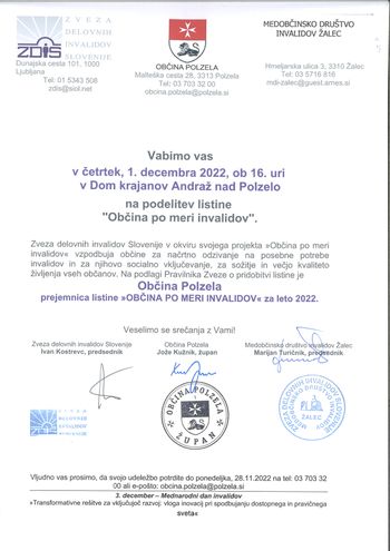 Svečana podelitev Listine "Občina po meri invalidov"