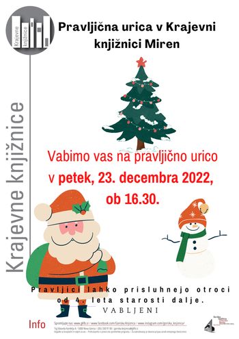 Pravljična urica v Krajevni knjižnici v Mirnu v petek, 23. 12. 2022 ob 16.30
